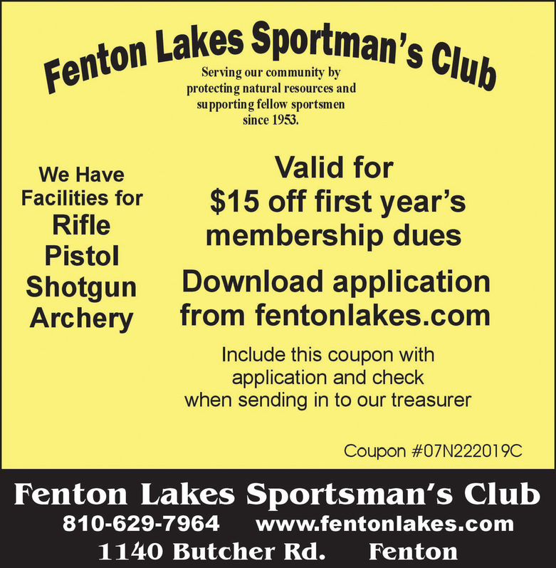 WEDNESDAY, AUGUST 14, 2019 Ad Fenton Lakes Sportsmans Club Tri